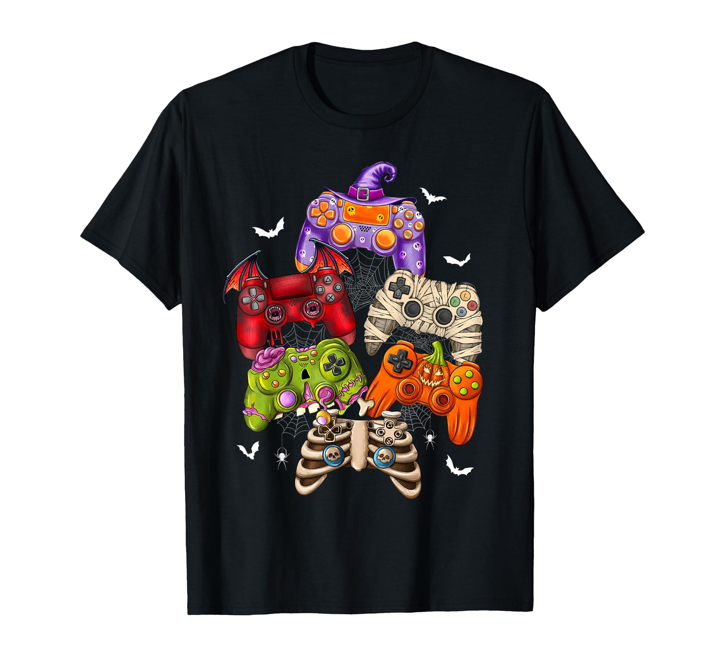 Halloween Skeleton Zombie Mummy Gaming Controllers Boys Kids T-Shirt