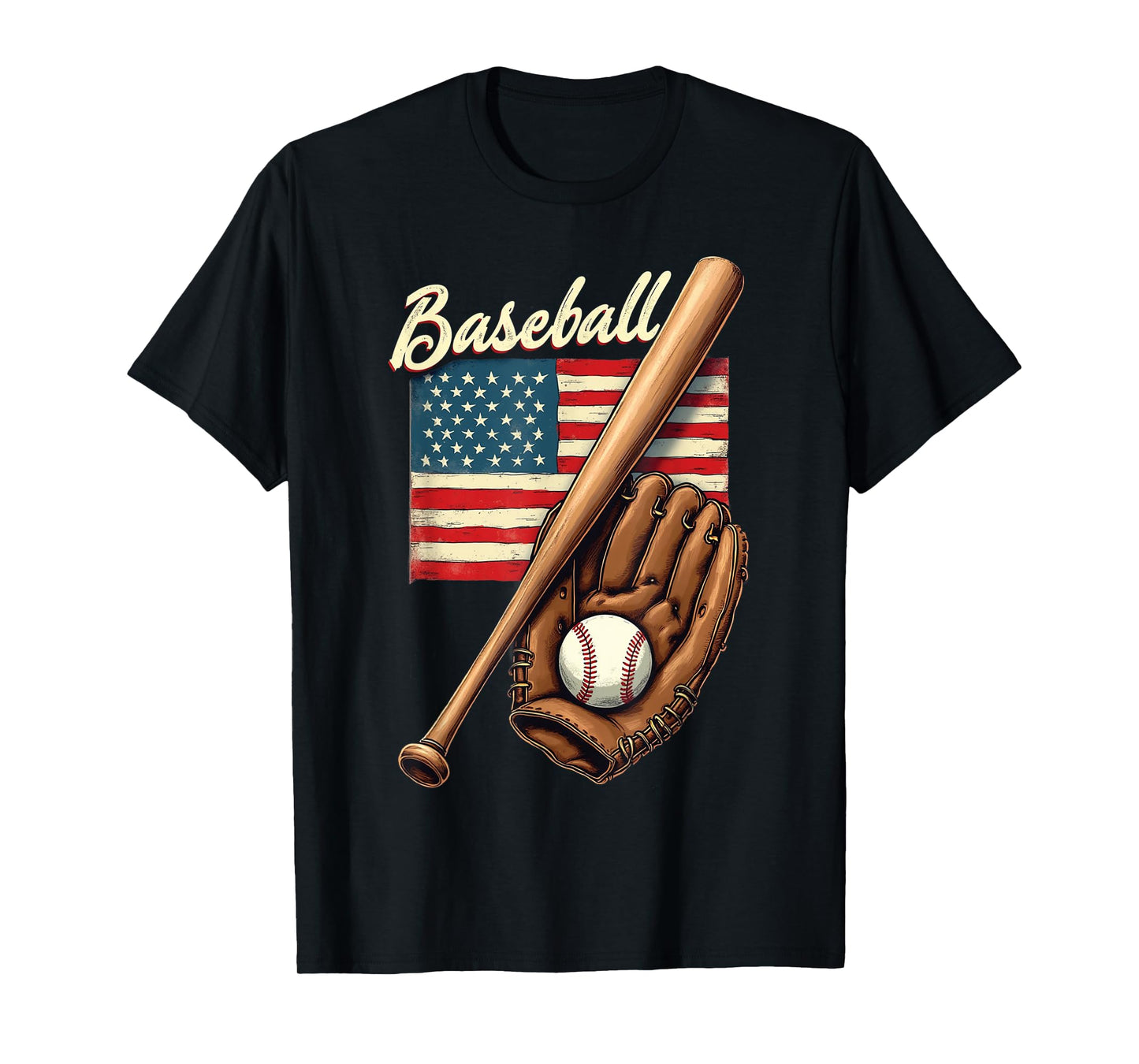 American Flag Baseball Player Bat Fan Catcher Pitcher USA T-Shirt