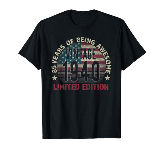 85th Birthday Gift men Vintage born 1940 turning 85 Year Old T-Shirt