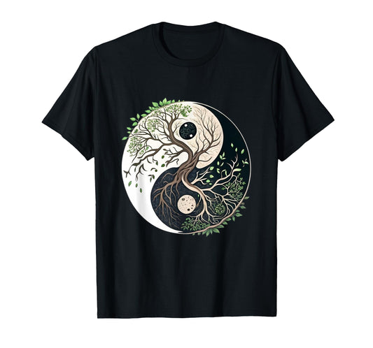 Tree of Life Yin Yang Yoga Nature Balance Art T-Shirt