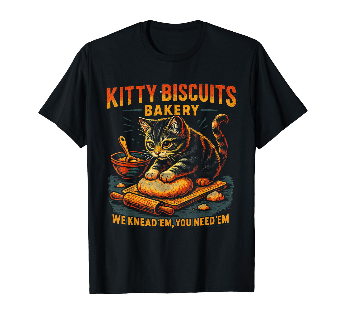 Cute Kitty Biscuits Bakery Cat Retro Kneading Dough T-Shirt