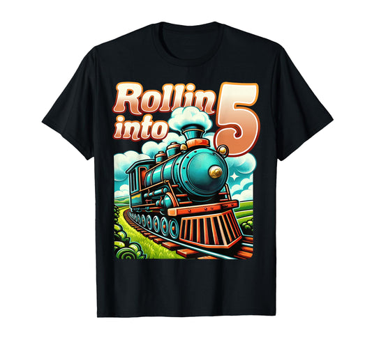 Rollin' into 5 Train 5th Birthday Party Supply Birthday Boy T-Shirt