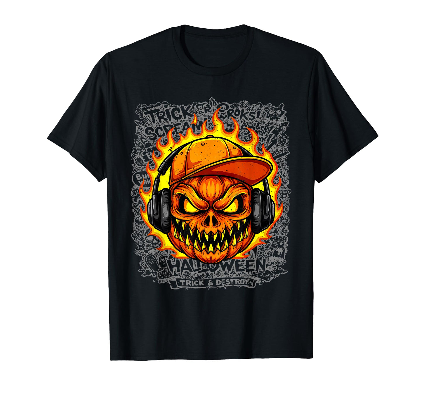 Spooky Season Pumpkin Halloween Graffiti for Boys and Kids T-Shirt