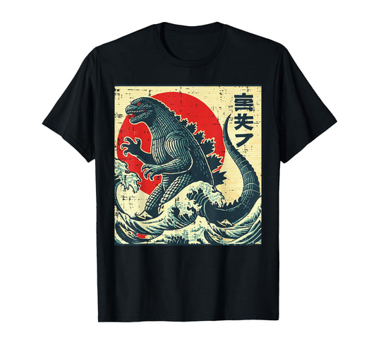 Japanese Kaiju Monster Waves Retro Ukiyo Art Women Men Kids T-Shirt