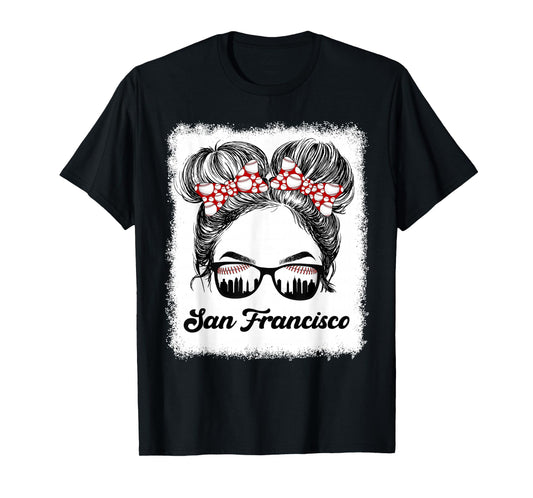 San Francisco Retro Baseball Messy Bun Girl Met At Game Day T-Shirt