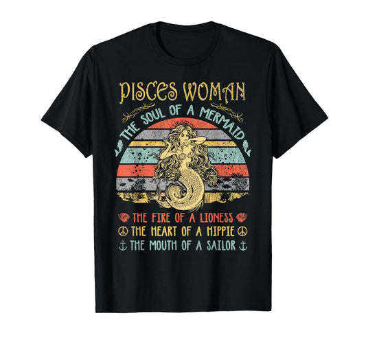 Pisces Woman The Soul Of A Mermaid Vintage Birthday T-Shirt