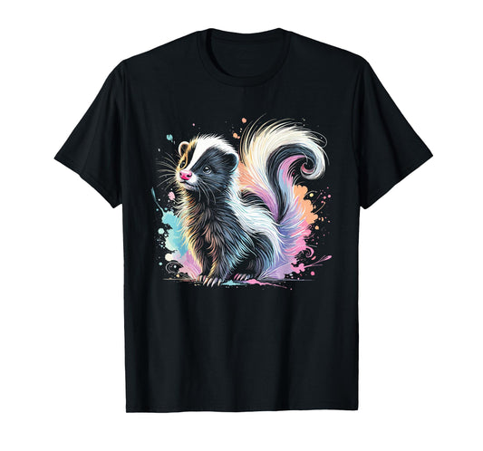 Skunk Artwork Animal Illustration Cute Colorful Skunk T-Shirt