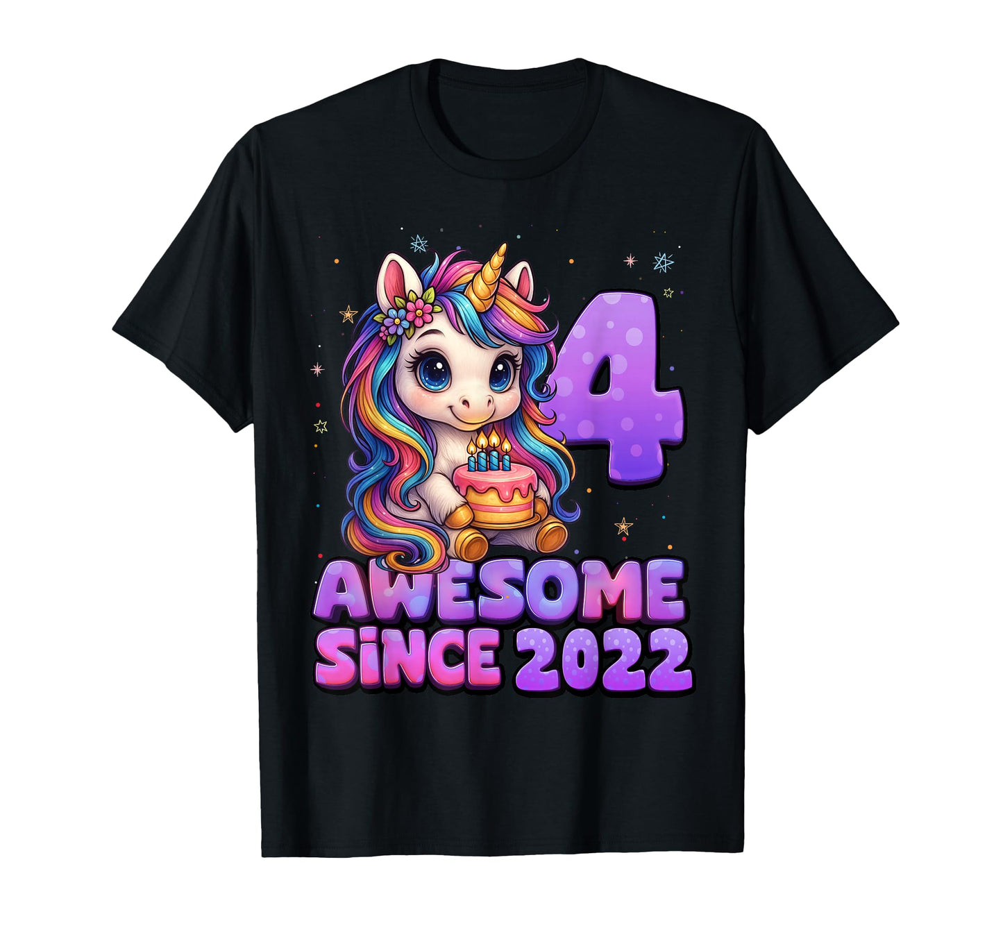 4 Year Old Girl Awesome Since 2022 Unicorn 4th Birthday Girl T-Shirt