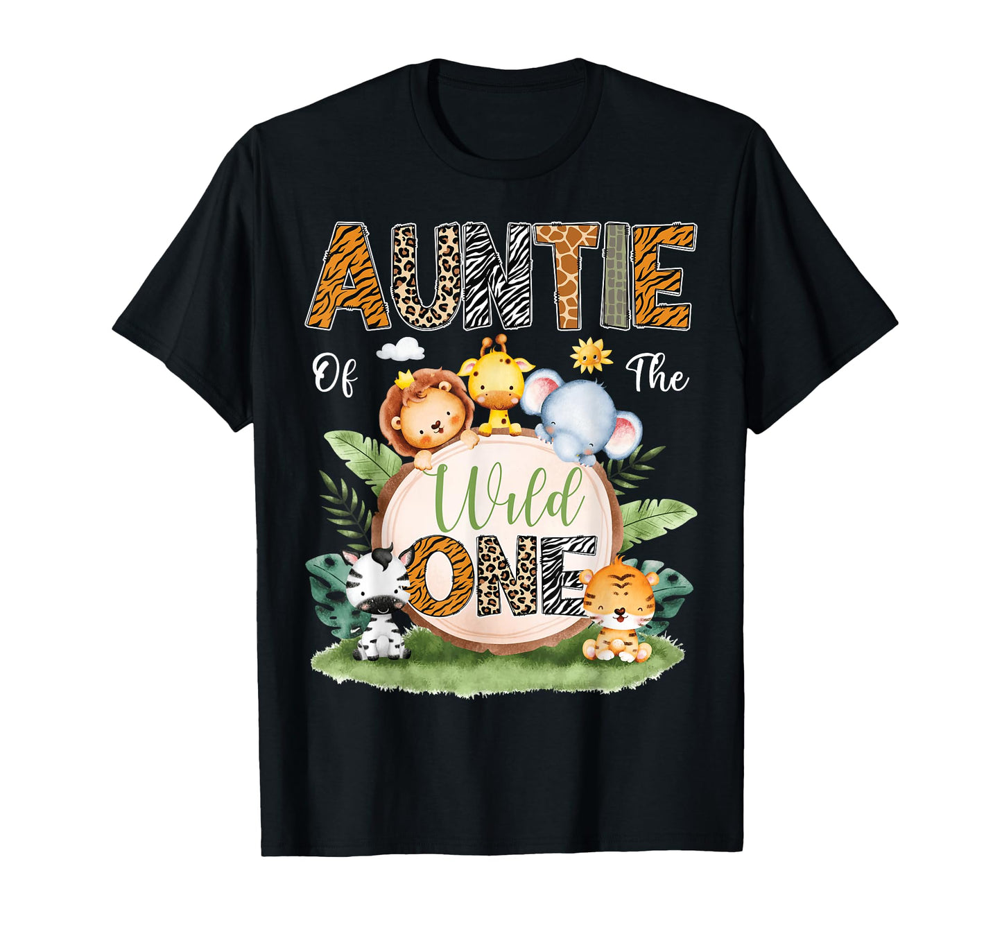 Auntie Of The Wild One 1St Birthday Kids Safari Jungle T-Shirt