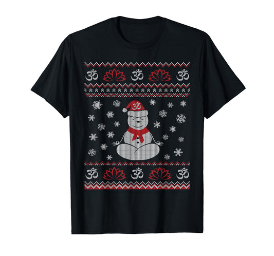 Yoga Snowman Meditating Lotus Pose Ugly Christmas T-Shirt
