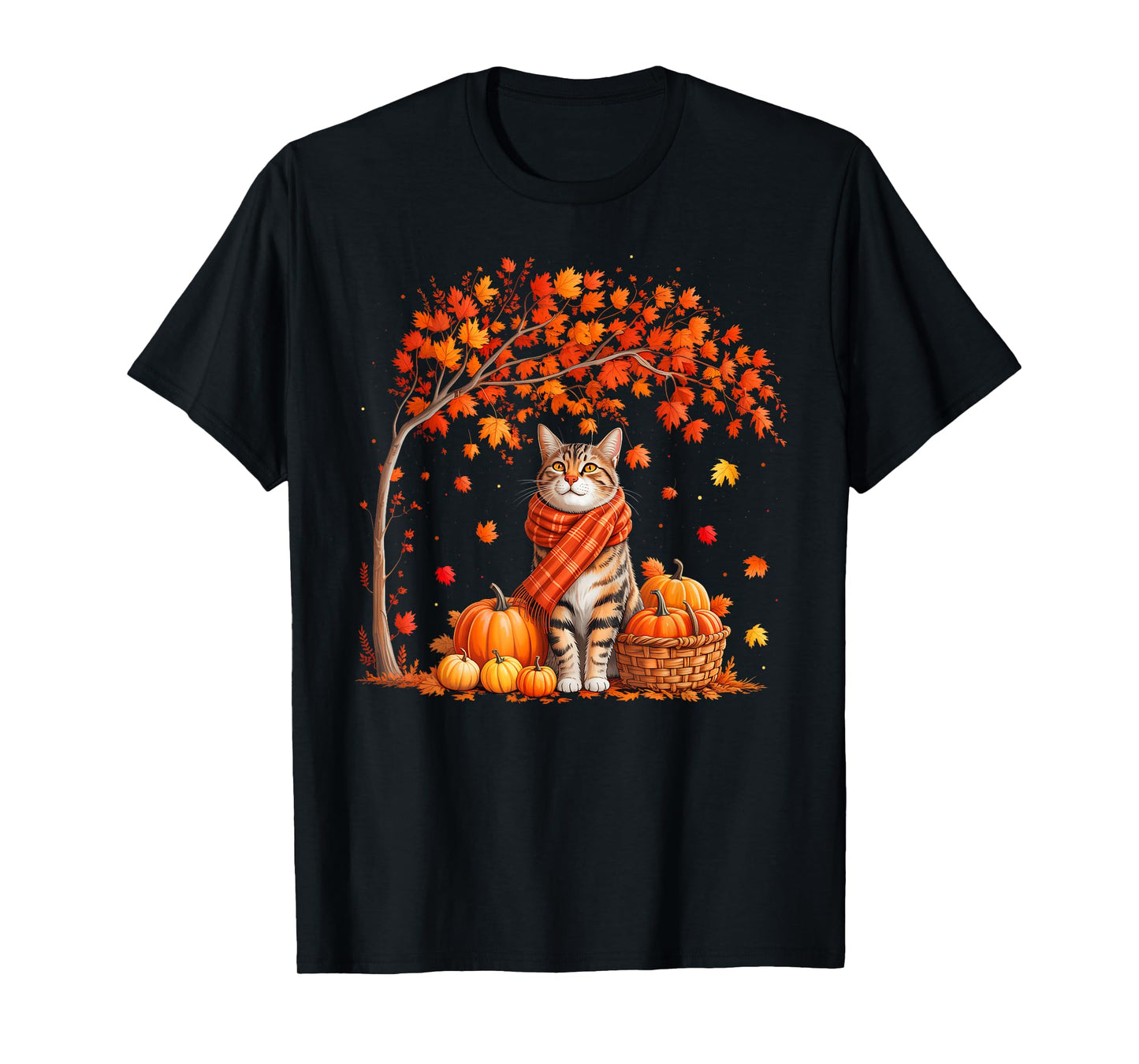 Hello Autumn Cat Fall Leaf Kitten Lover Thanksgiving Women T-Shirt