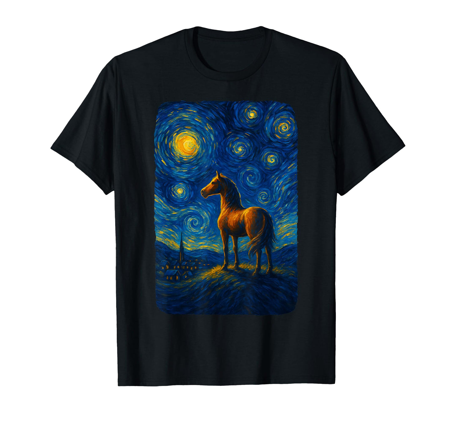 Horse Starry Funny Night Horses Lover Van Gogh Cowgirl Women T-Shirt