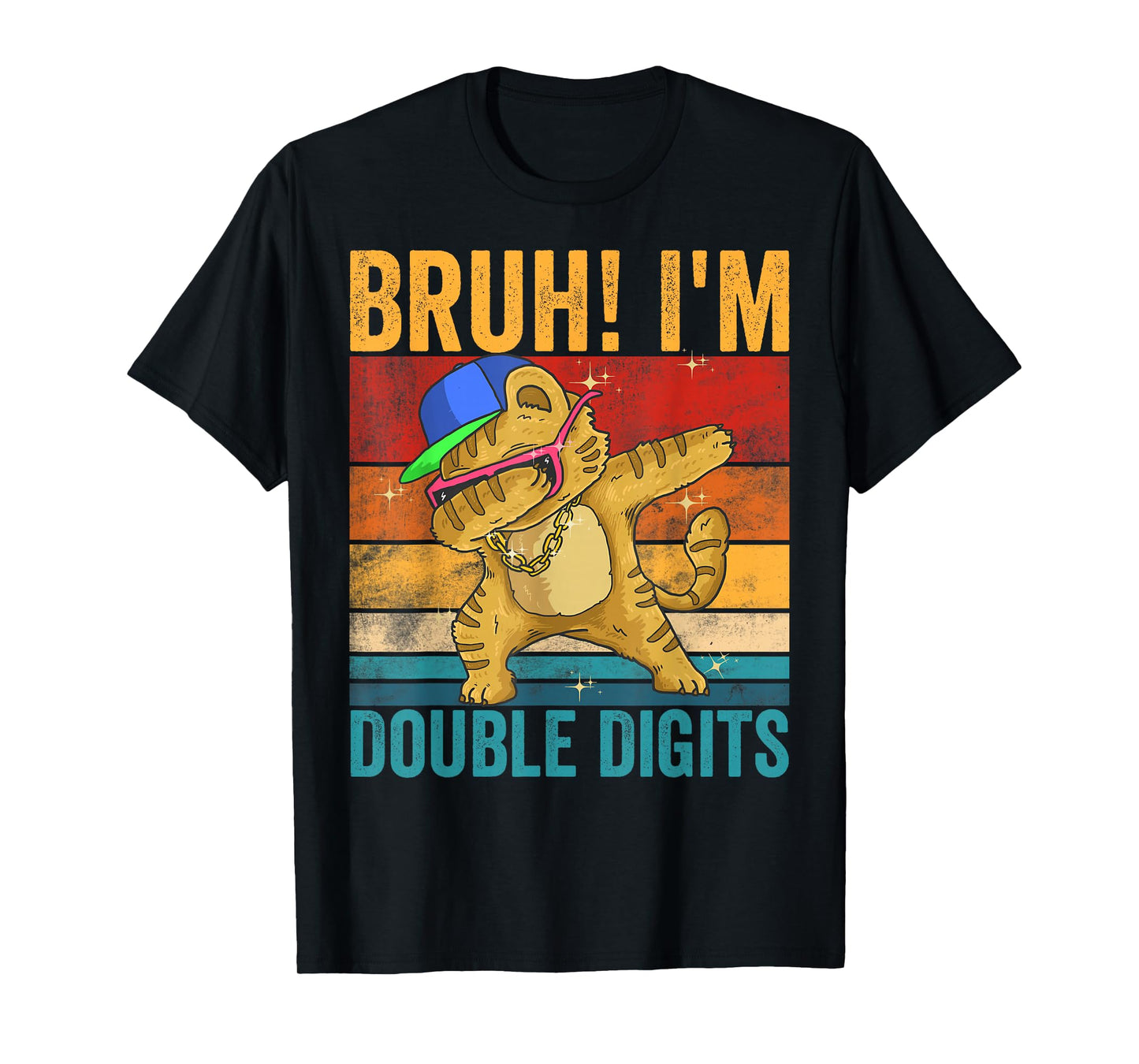 Vintage Bruh I'm Double Digits 10th Birthday Cat Dabbing Boy T-Shirt