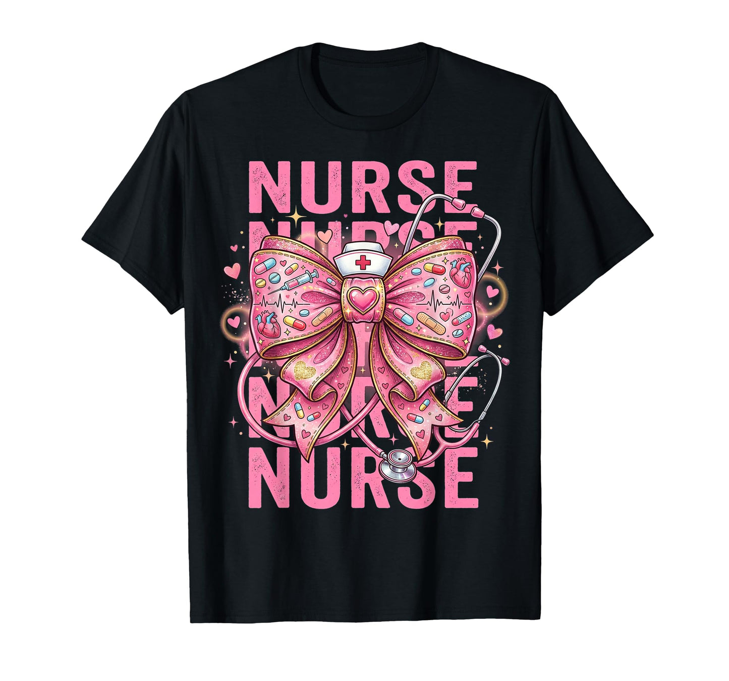 Pink Healthcare ER RN CNA ICU Valentine Nurse Heart Nurses T-Shirt