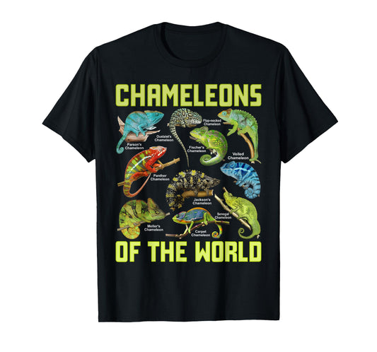 Chameleons of The World Educational Colorful Reptile Lizard T-Shirt