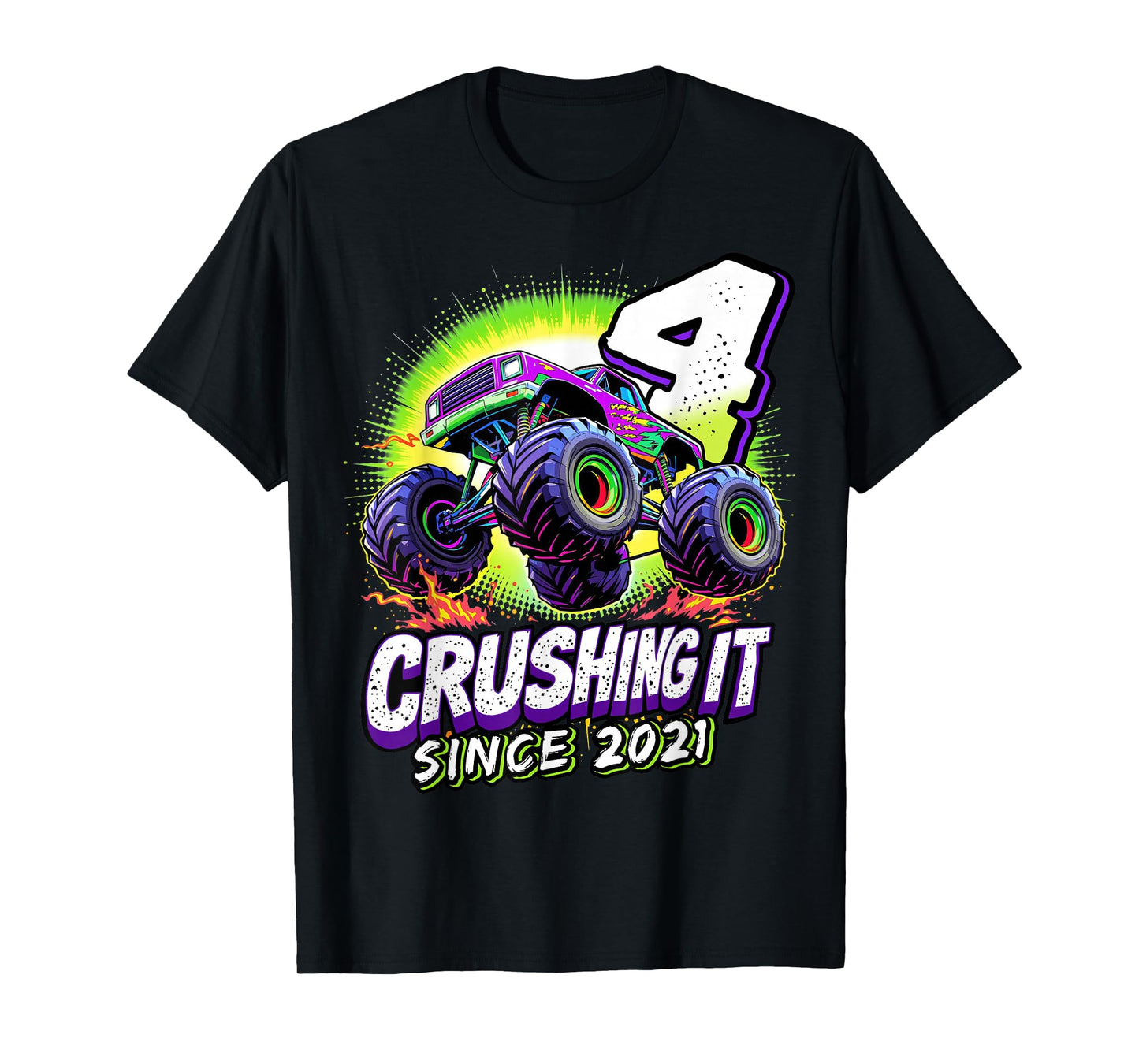 Birthday Monster Truck 4 year Old Boys 4th Party Born 2021 T-Shirt