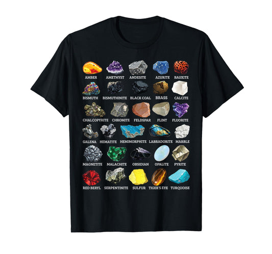 Types of Rocks & Minerals Gemology & Geology Educational T-Shirt