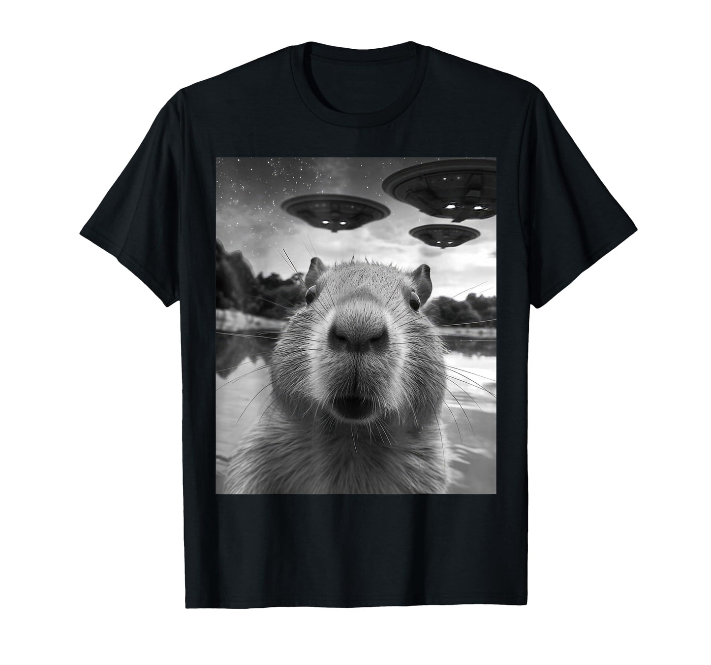 Capybara Selfie with UFOs Weird T-Shirt