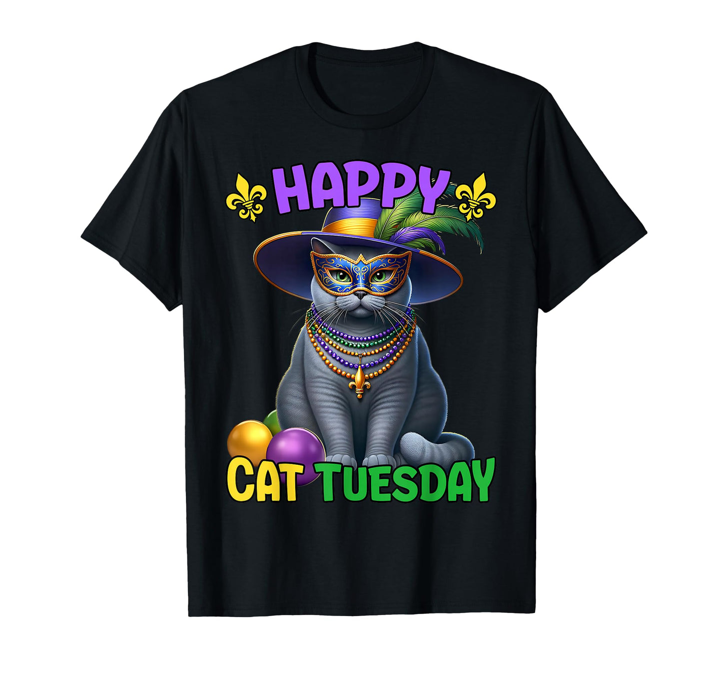 Mardi Gras Russian Blue Cat Tuesday Mardi Gras T-Shirt