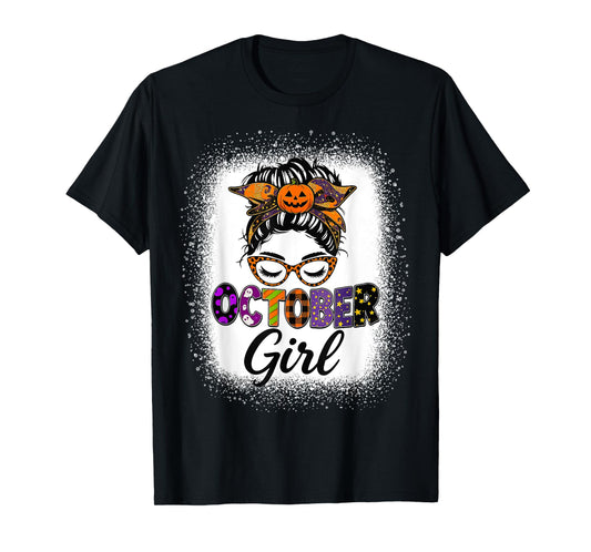Vintage Women Messy Bun Halloween October Girl Birthday T-Shirt
