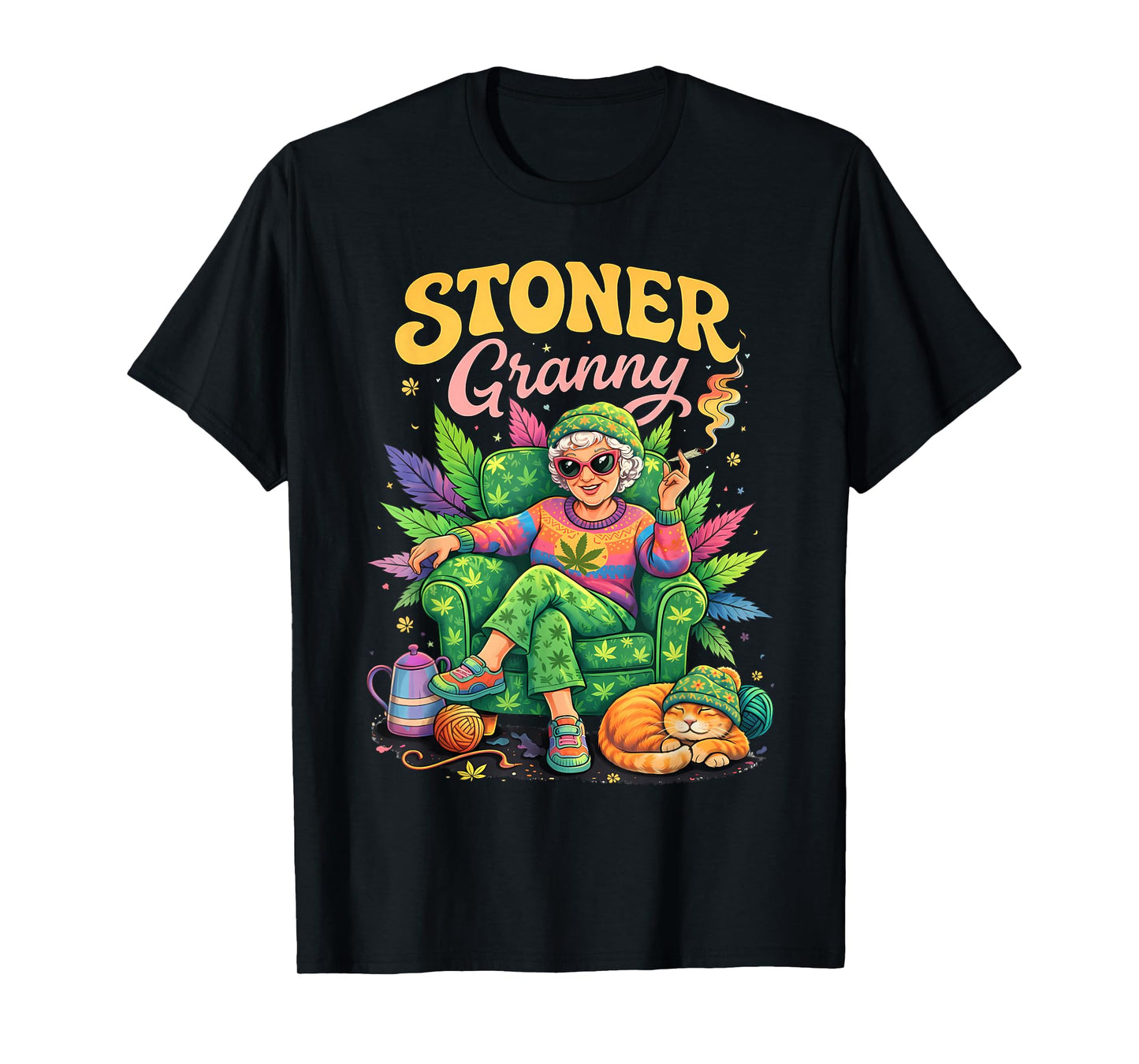 Cannabis Weed Smoking Grandma Marrijuna 420 Stoner Granny T-Shirt