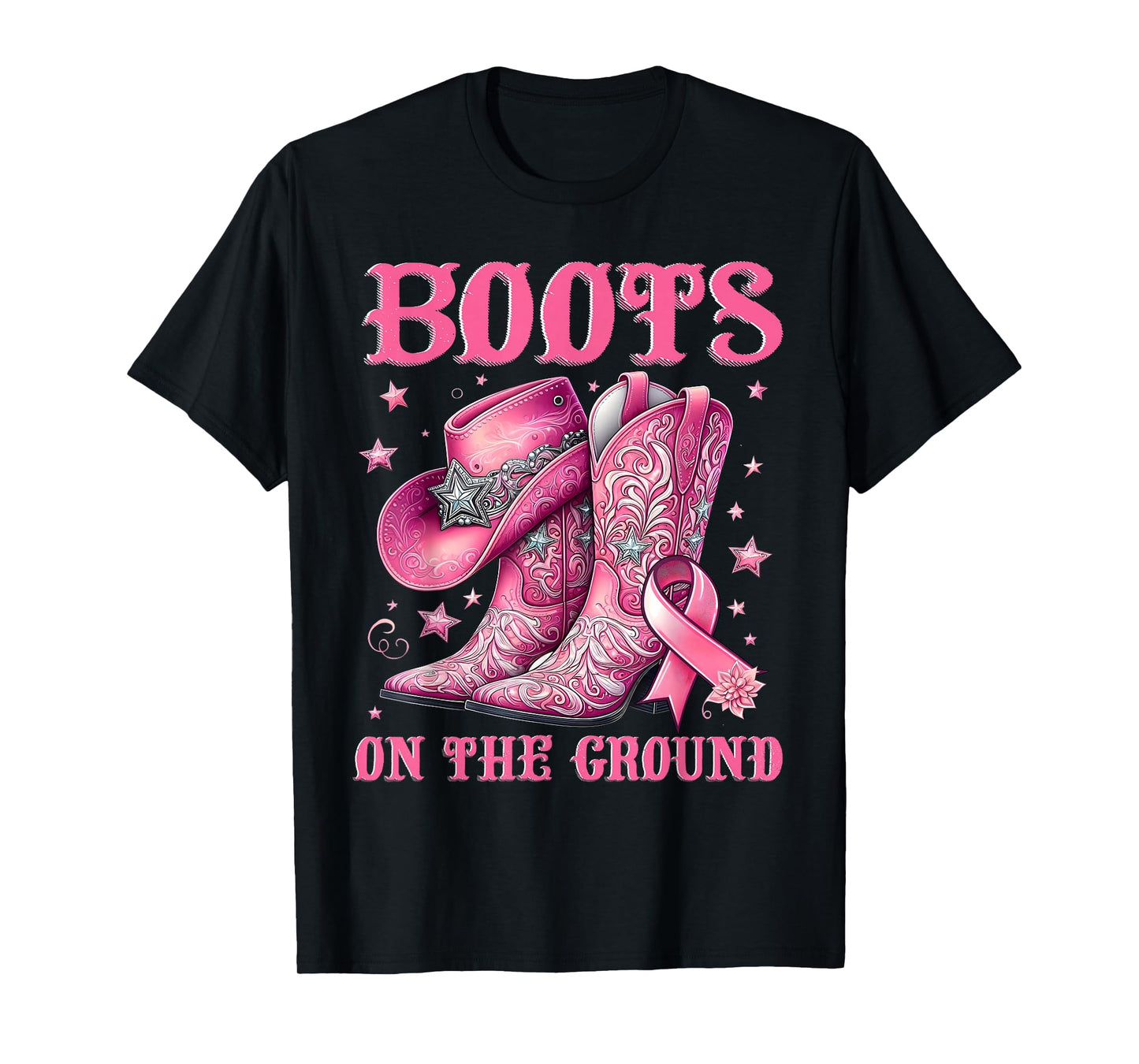 Boots On The Ground Cowgirl Western Breast Cancer Awareness T-Shirt