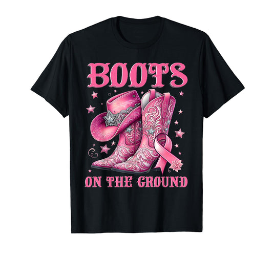 Boots On The Ground Cowgirl Western Breast Cancer Awareness T-Shirt