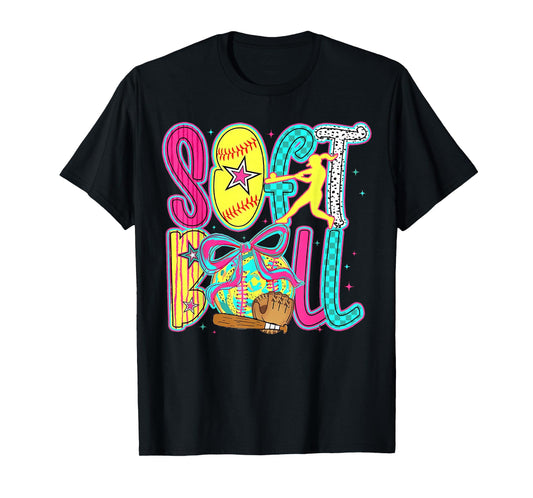 Softball Coquette Bow Game Day Softball Vibes Women Girls T-Shirt