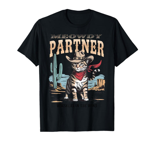 Vintage Cat Meowdy Partner Cowboy Gifts For Men Women Kid T-Shirt