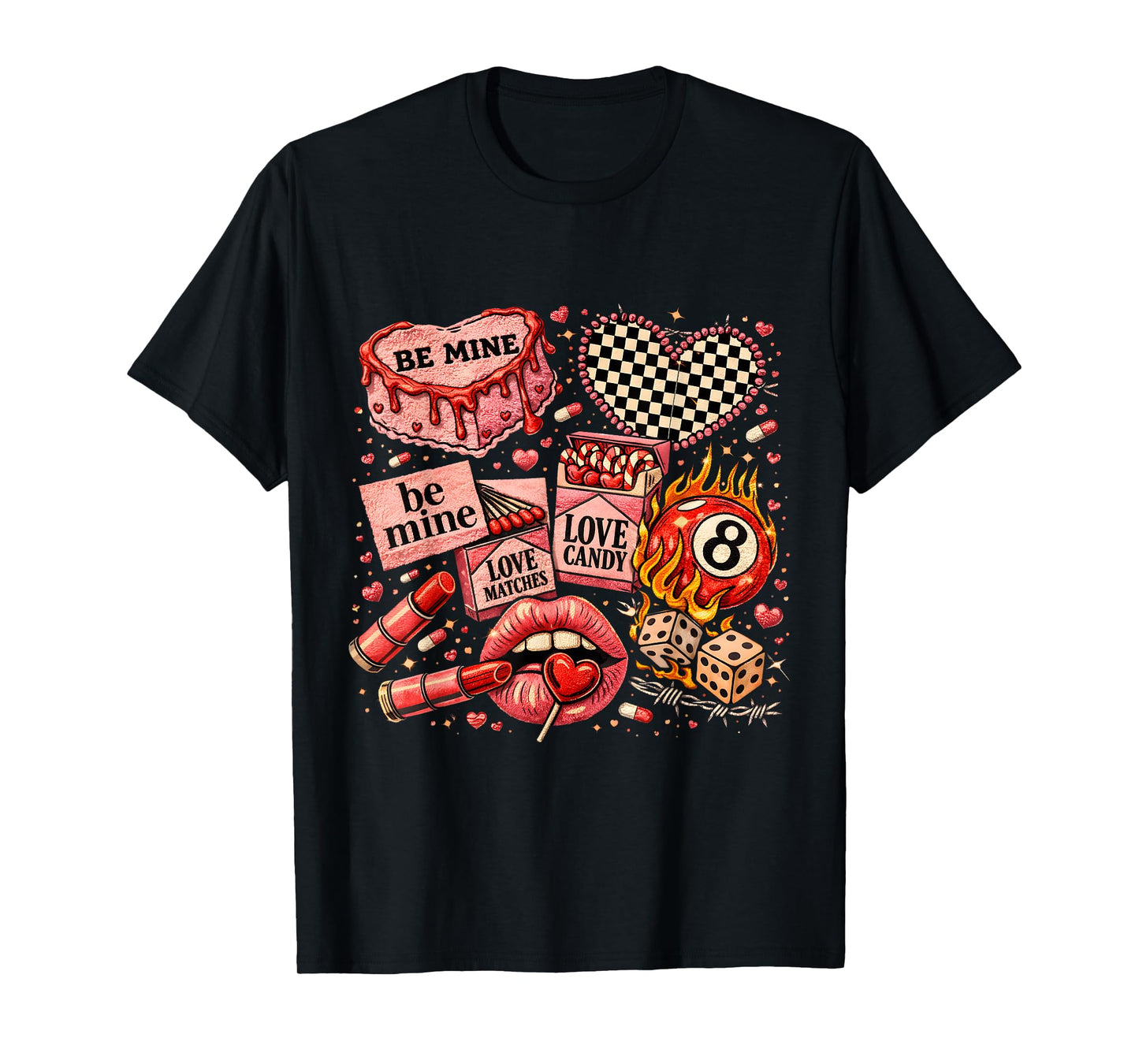 Edgy Valentine Collage Love Candy Lips Dice Art T-Shirt