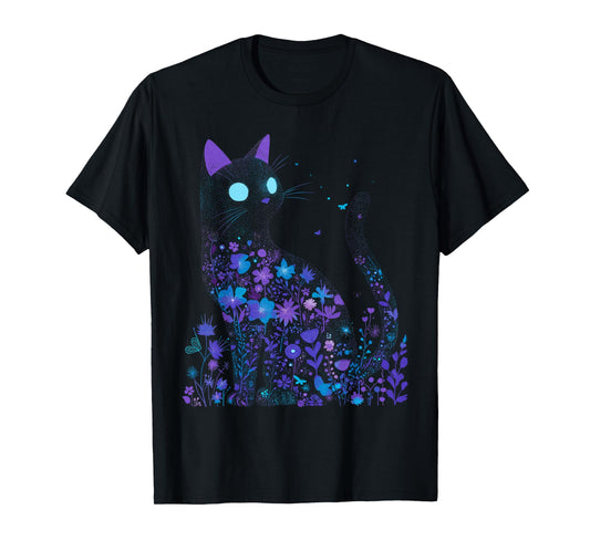 Cat in Flowers Men Women Kids Cottagecore T-Shirt