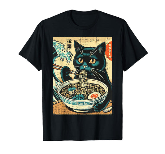Japanese Cat Ramen Great Wave Vintage Art Food Men Women Kid T-Shirt