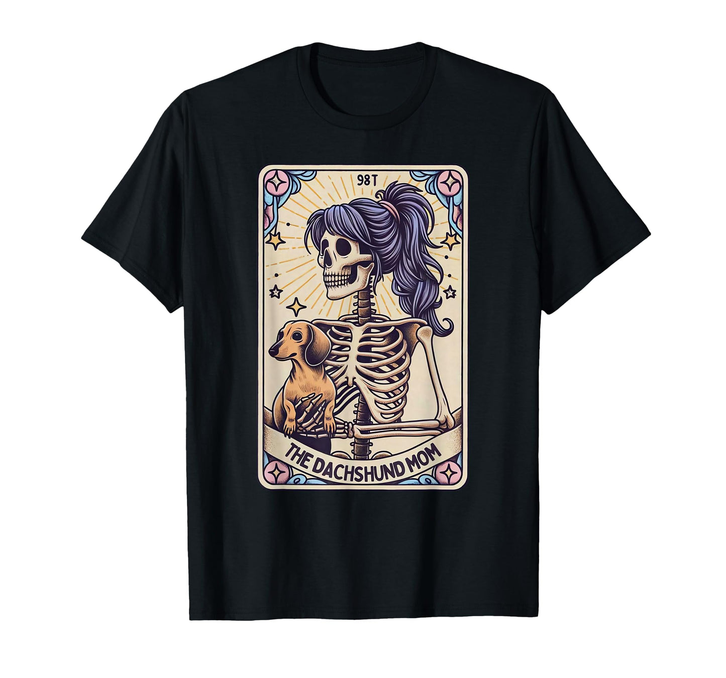 Retro Funny The Dachshund Mom Tarot Card Skeleton Halloween T-Shirt