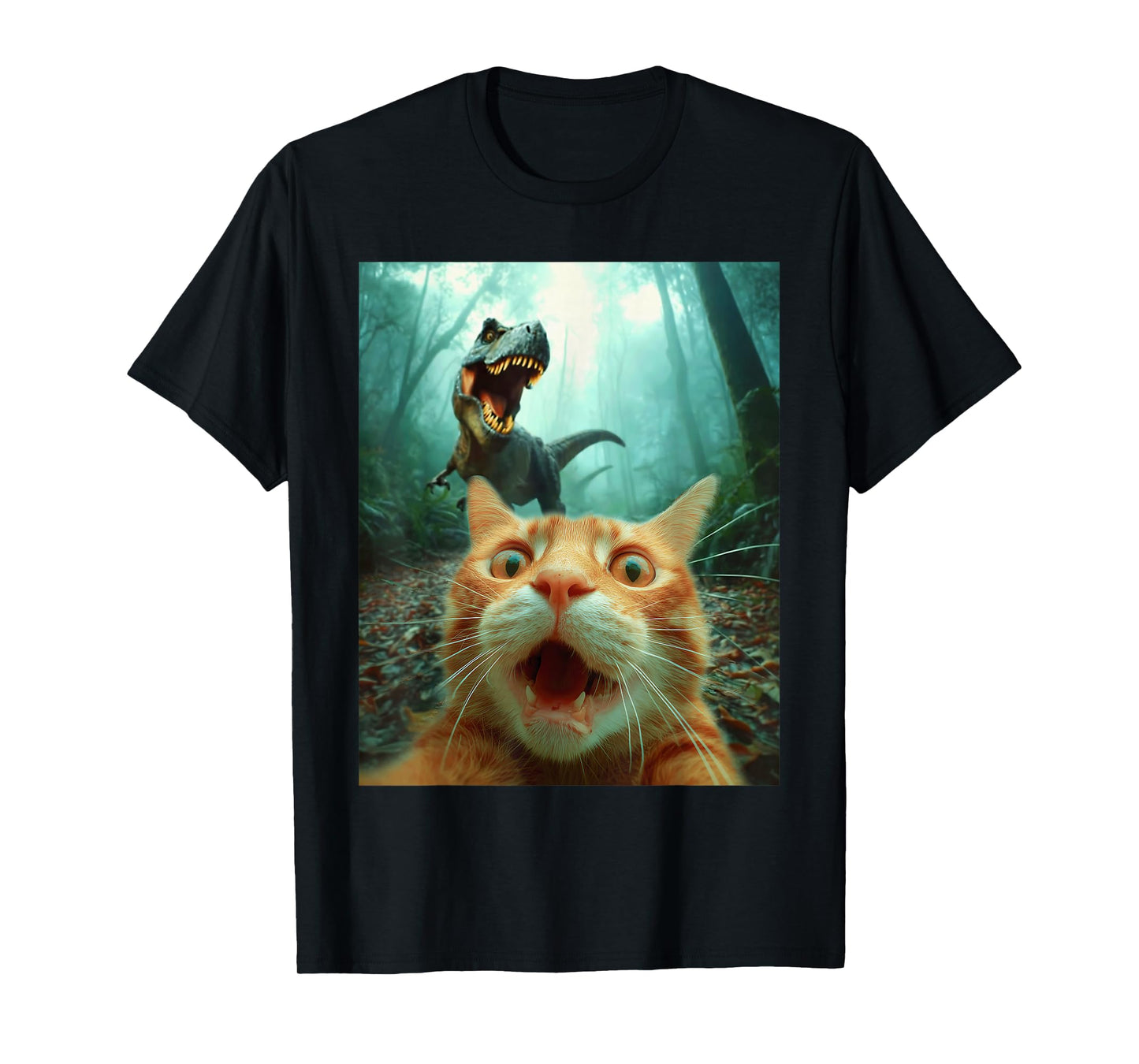 Cat Selfie with T-Rex Dinosaur Trex Dino Men Women Kids T-Shirt