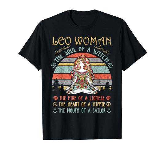 Leo Woman The Soul Of A Witch Vintage Birthday T-Shirt