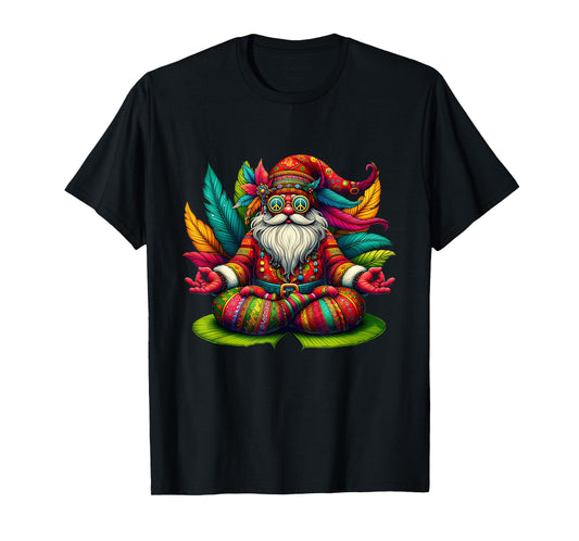 Santa Meditation Peace Sign Sunglasses Hippie Christmas T-Shirt