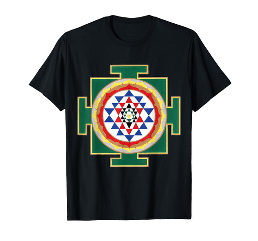 Trendzshops Positive Energy Sri Yantra T-Shirt - Unisex-Adult, Black, Small, Short Sleeve, Cotton, Polyester