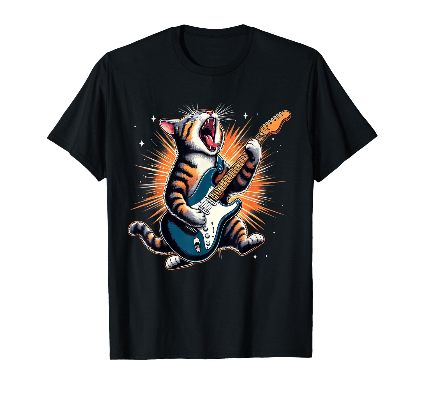 Cat Playing Guitar Rock Star Rock and Roll for Men Women Kid T-Shirt