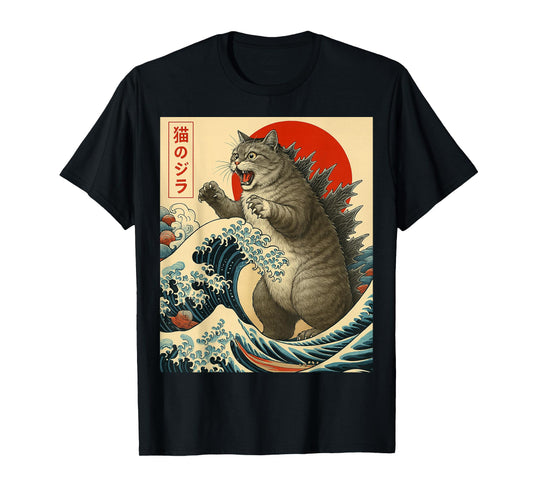 Catzilla Cat Japanese Art Funny Cat Gifts For Men Women Kid T-Shirt