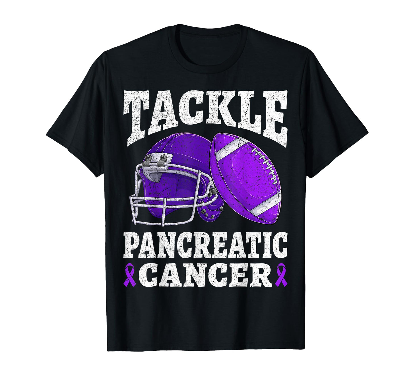 Tackle Pancreatic Cancer Football Awareness Purple Ribbon T-Shirt