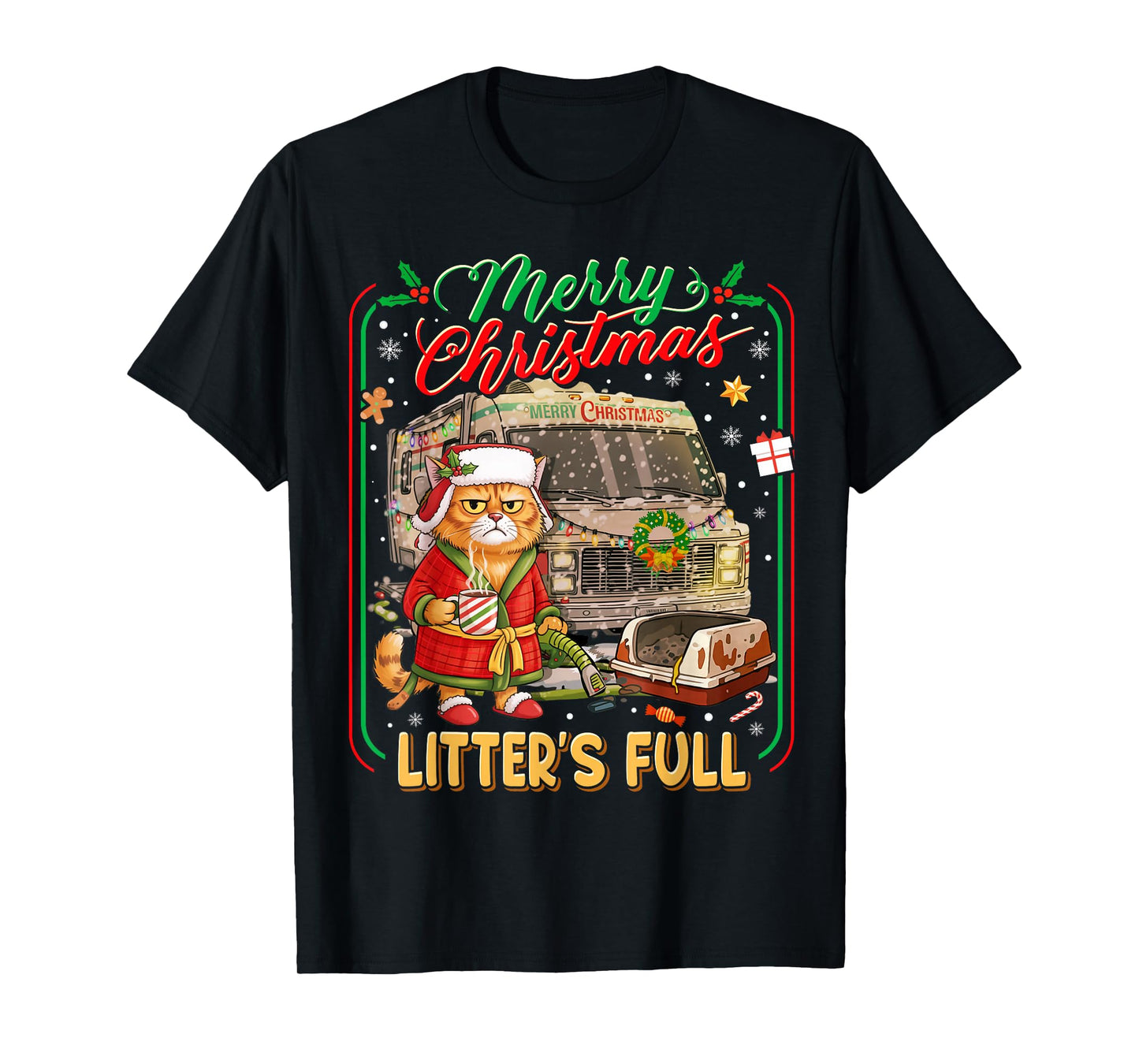 Merry Christmas Litter’s Full Funny Cat RV Holiday T-Shirt