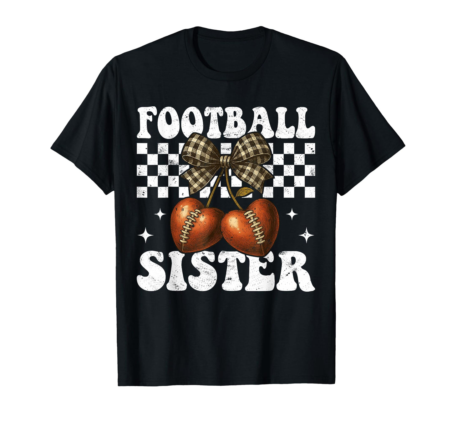 Football Sister Cherry Coquette Bow Game Day Football Sis T-Shirt