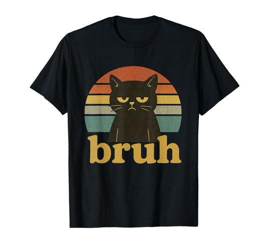 Funny Meme saying Bruh Retro Cat T-Shirt