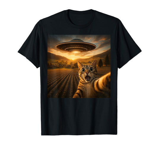 Cat Selfie With Alien UFO Funny Cat Gifts For Men Women Kid T-Shirt