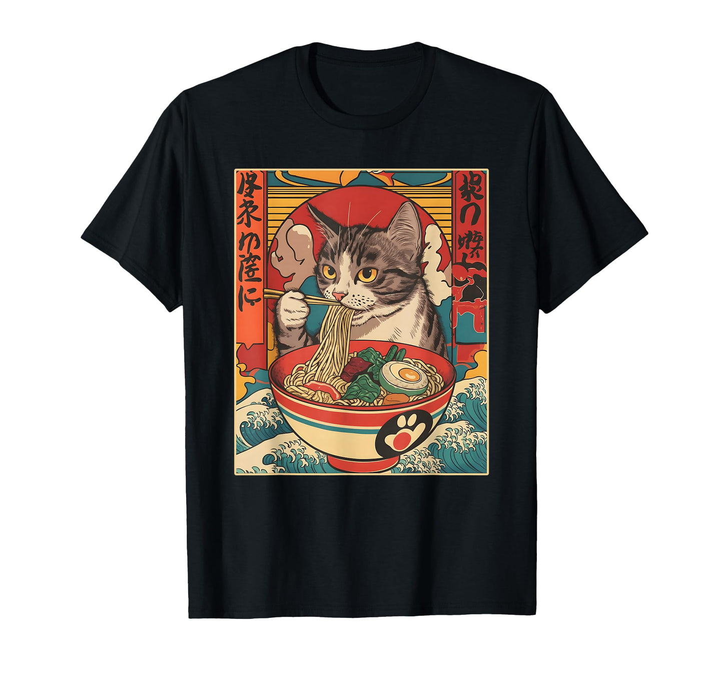 Kawaii Cat Eating Ramen Noodles Funny Anime Gift Girls Teens T-Shirt