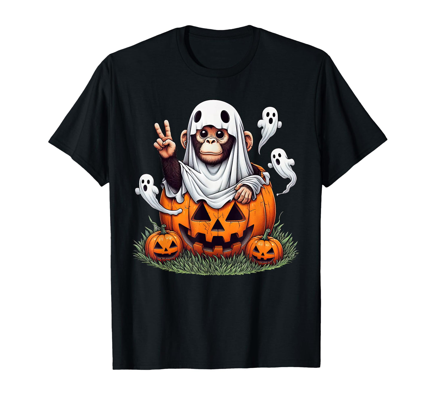 Funny Monkey Ghost Boo Halloween Monkey Womens Mens Kids T-Shirt