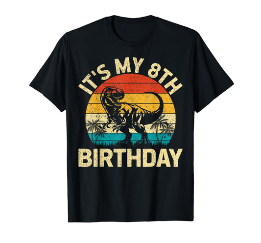 It's My 8th Birthday Dinosaur Lover Kids 8 Years Old Retro T-Shirt
