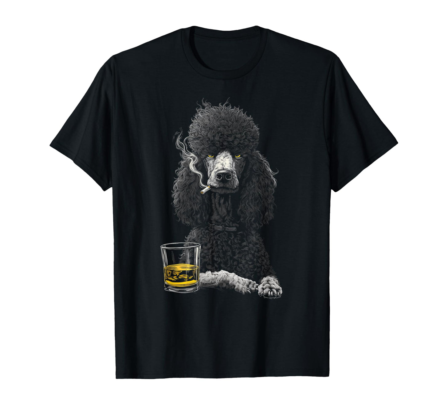 Poodle Smoking Cigarette Whisky Lover Funny Dog T-Shirt
