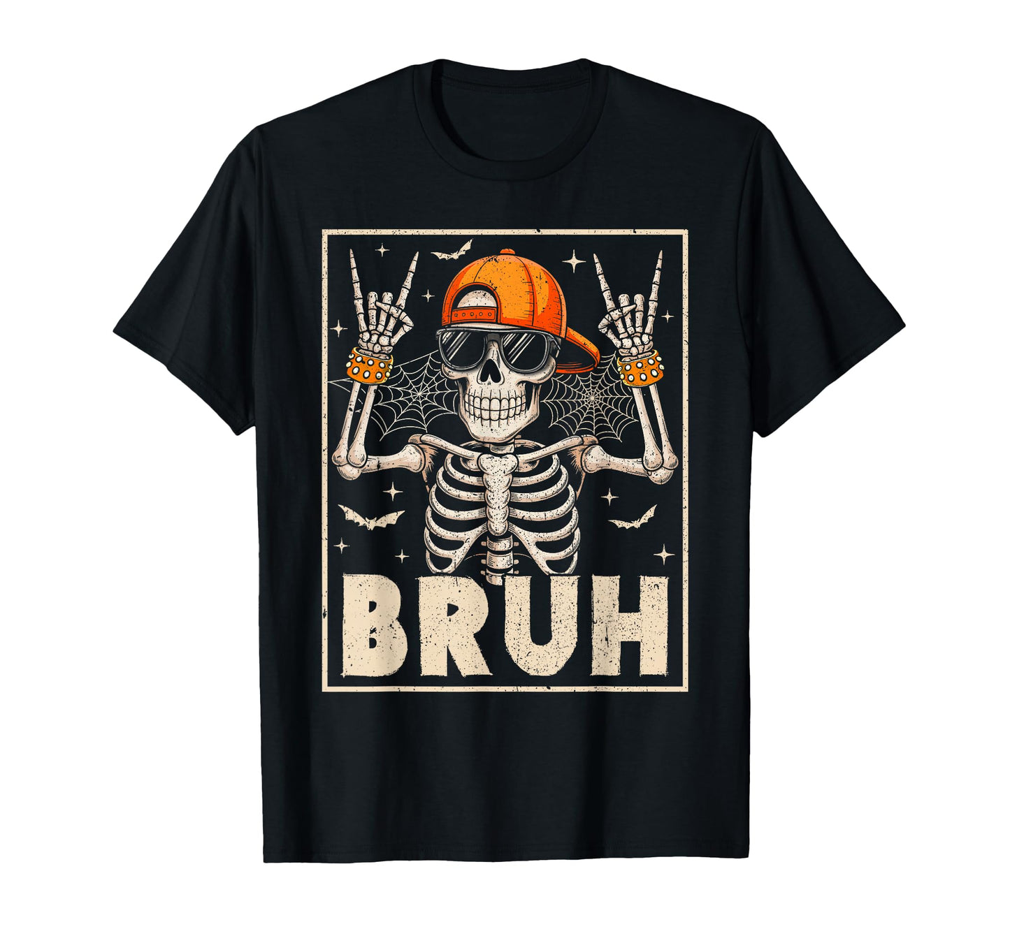 Funny Happy Halloween Skeleton Bruh Scary Boys Kids Rock T-Shirt