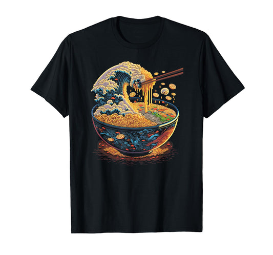 Japanese Kanagawa Wave Ramen Graphic Retro Anime Noodles Art T-Shirt